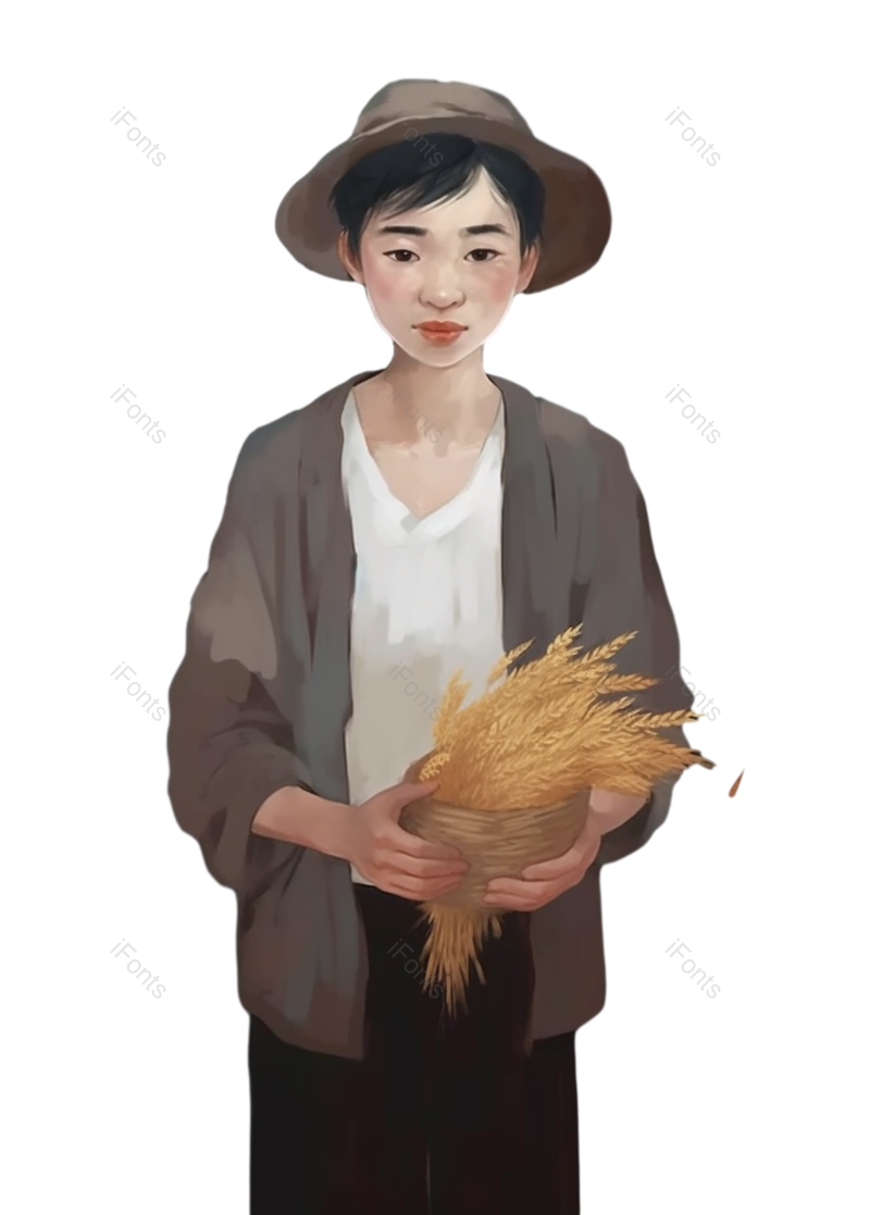 秋天图片,麦子元素,插画PNG,手绘人物免抠素材